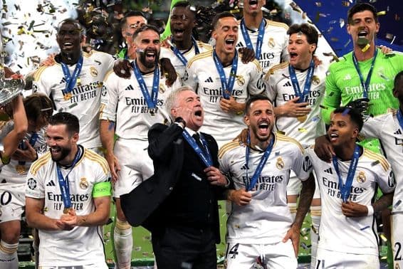 विजय के बाद रियल मैड्रिड का जश्न मनाते हुए।