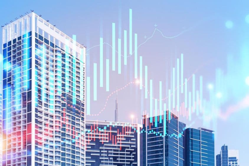 बुर्ज खलीफा के पीछे इमारतें और आगे चार्ट्स