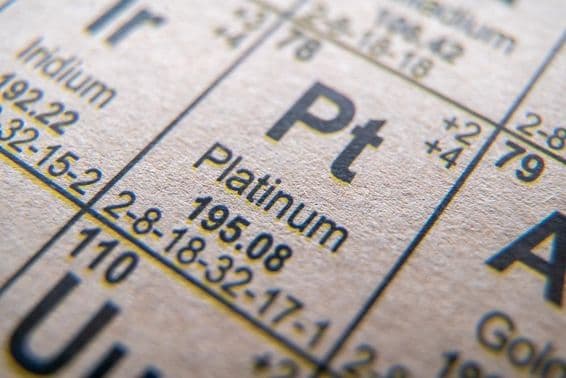 आवर्त सारणी में प्लेटिनम प्रतीक Pt संख्या 78।