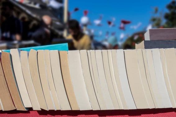 महोत्सव में बिक रही पुरानी किताबें।