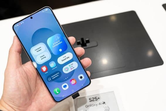 स्टोर पर हाथ में पकड़ा हुआ सैमसंग गैलेक्सी S25+