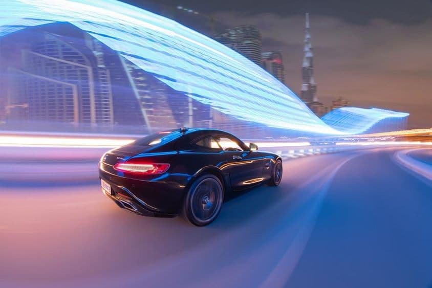 ऑडी आर8 कार के पीछे का दृश्य।