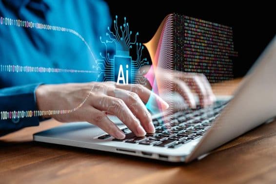 विज्ञान के साथ मशीन लर्निंग और कृत्रिम बुद्धिमत्ता, ML के साथ काम कर रहा वैज्ञानिक।