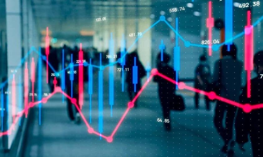 वित्तीय ग्राफ, चलते हुए लोग।