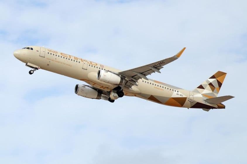 एयरबस A321-231 - टेकऑफ के बाद एतिहाद एयरवेज।