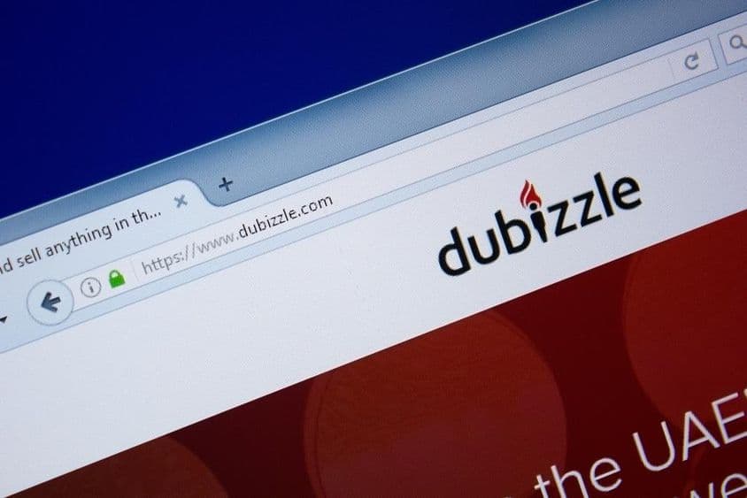 पीसी डिस्प्ले पर डुबिज़ल वेबसाइट का होमपेज, url - Dubizzle.com।
