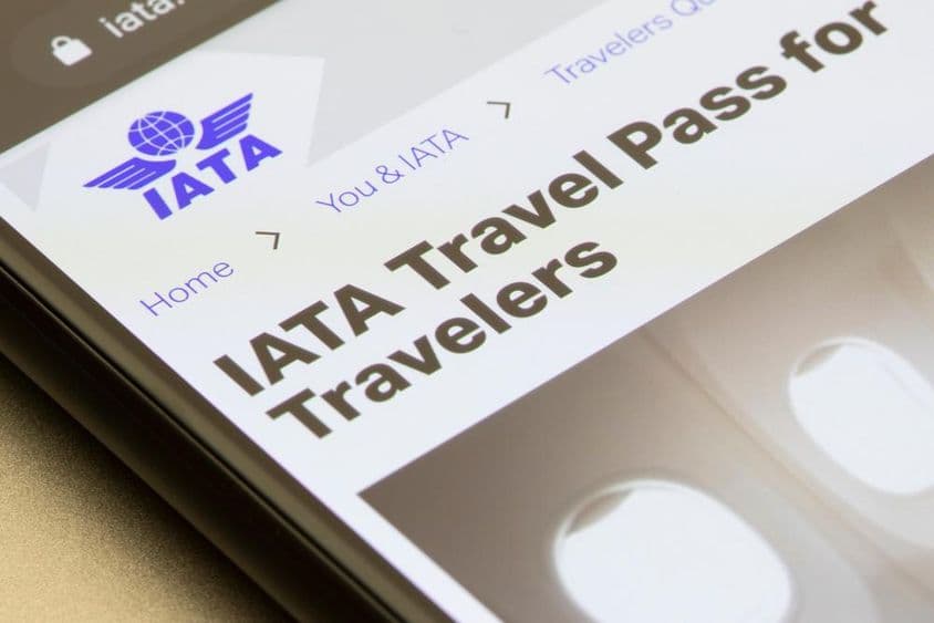 IATA ट्रैवल पास का प्रारंभिक पृष्ठ दिखाई दे रहा है।