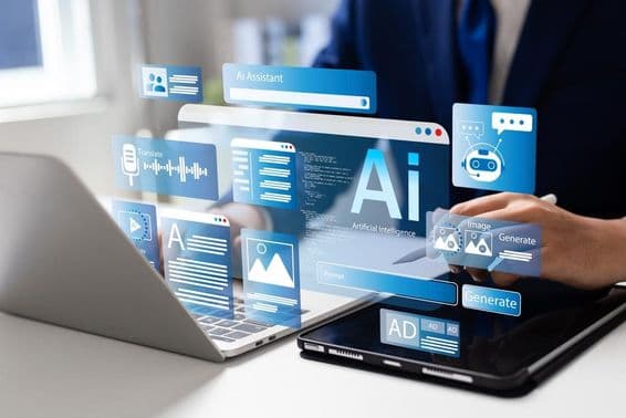 आर्टिफिशियल इंटेलिजेंस उपकरणों का उपयोग कर रहे व्यक्ति।