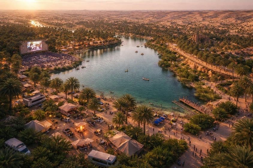 अल लयन रेगिस्तानी ओएसिस का पैनोरमा।