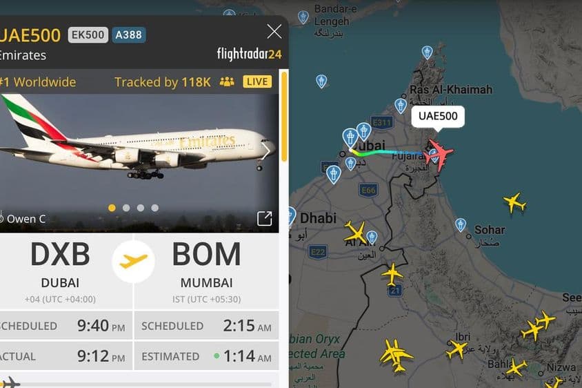 UAE५०० लाइव उड़ान ट्रैकिंग मानचित्र