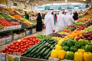 व्यस्त वातावरण में ताजा बाजार