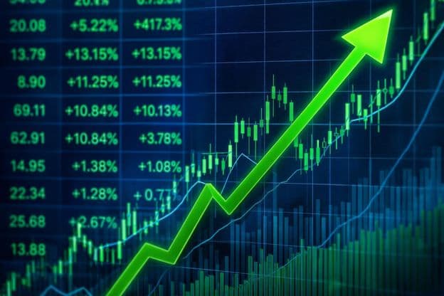 बढ़ते स्टॉक बाजार का ट्रेंड ग्राफ